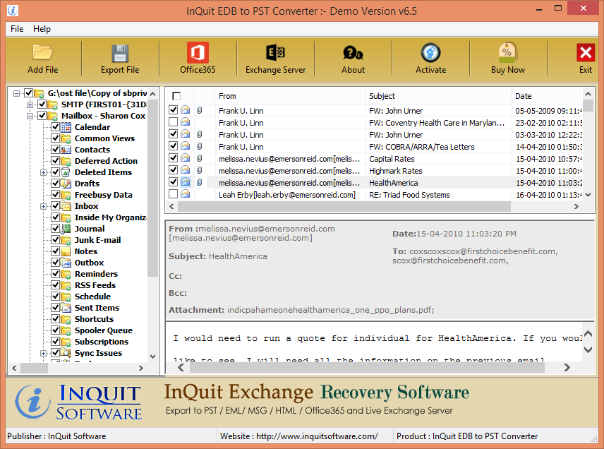 InQuit EDB to PST Converter screenshot